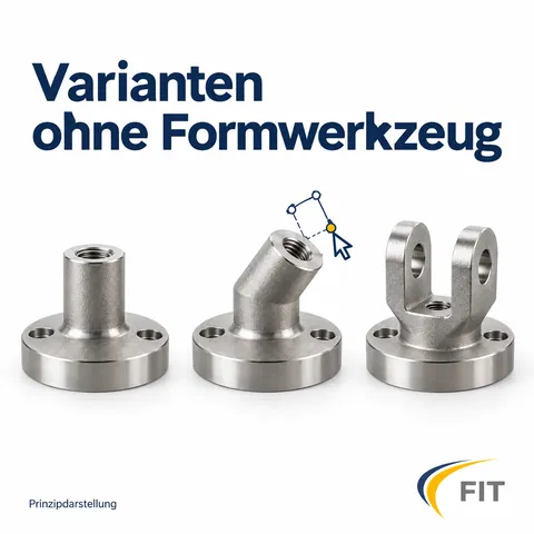 Varianten ohne Formwerkzeug: drei Flanschvarianten, die nur durch eine CAD-Änderung entstehen