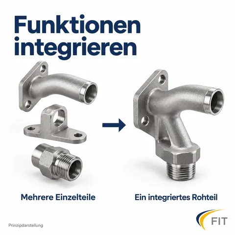 Funktionen integrieren: drei Einzelteile werden zu einem integrierten Rohteil