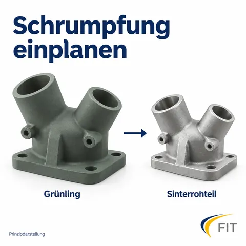 Schrumpfung einplanen: der größere Grünling schrumpft beim Sintern zum Sinterrohteil