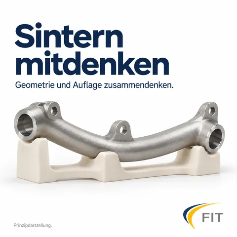 Sintern mitdenken: gebogenes Bauteil liegt auf einem formangepassten keramischen Setter