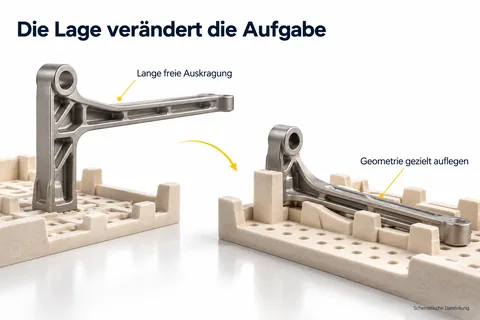 Die Lage verändert die Aufgabe: Eine lange freie Auskragung wird durch gezieltes Auflegen der Geometrie im Setter gestützt